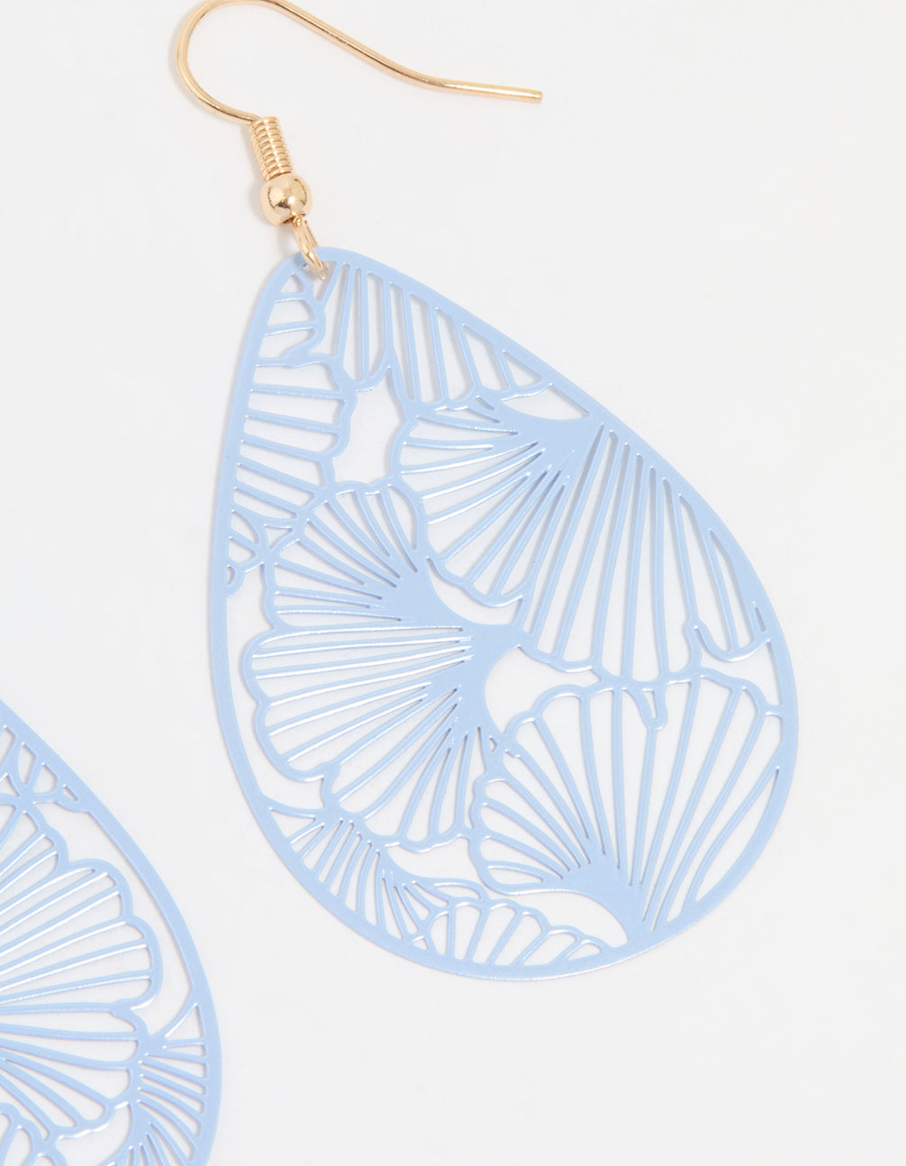 Gold Blue Filigree Pear Drop Earrings