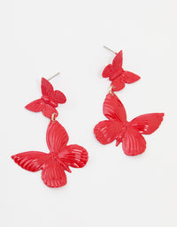 Red Coated Metal Butterfly Drop Earrings - link has visual effect only