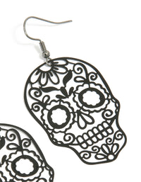 Black Coated Metal Skeleton Face Drop Earrings - link has visual effect only