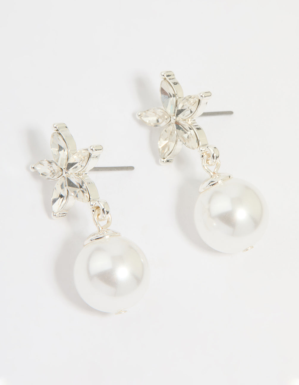Silver Diamante Pearl Drop Earrings
