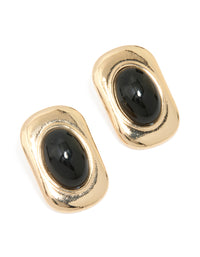 Gold Black Stone Oval Stud Earrings - link has visual effect only