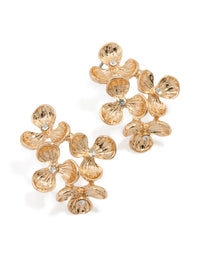 Gold Diamante Textured Flower Stud Earrings - link has visual effect only