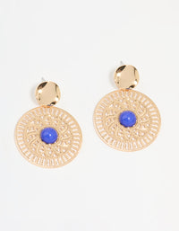 Gold Filigree & Blue Marble Center Drop Earrings - link has visual effect only