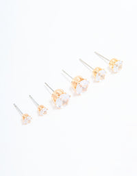 Gold Diamante Graduating Size Stud Earrings 3-Pack - link has visual effect only