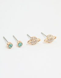 Gold Diamante Planet & Classic Stud Earrings 2-Pack - link has visual effect only