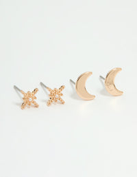 Gold Pearl Celestial Stud Earrings 2-Pack - link has visual effect only