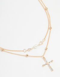 Rose Gold Beaded Diamante Cross Layered Necklace - link has visual effect only