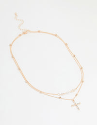 Rose Gold Beaded Diamante Cross Layered Necklace - link has visual effect only
