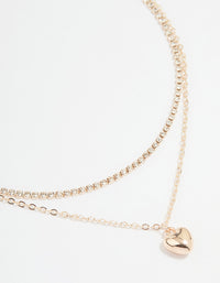 Rose Gold Diamante Cupchain & Puffy Heart Layered Necklace - link has visual effect only