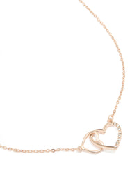 Rose Gold Diamante Heart Link Necklace - link has visual effect only