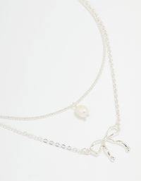 Silver Pearl & Bow Layered Necklace - link has visual effect only