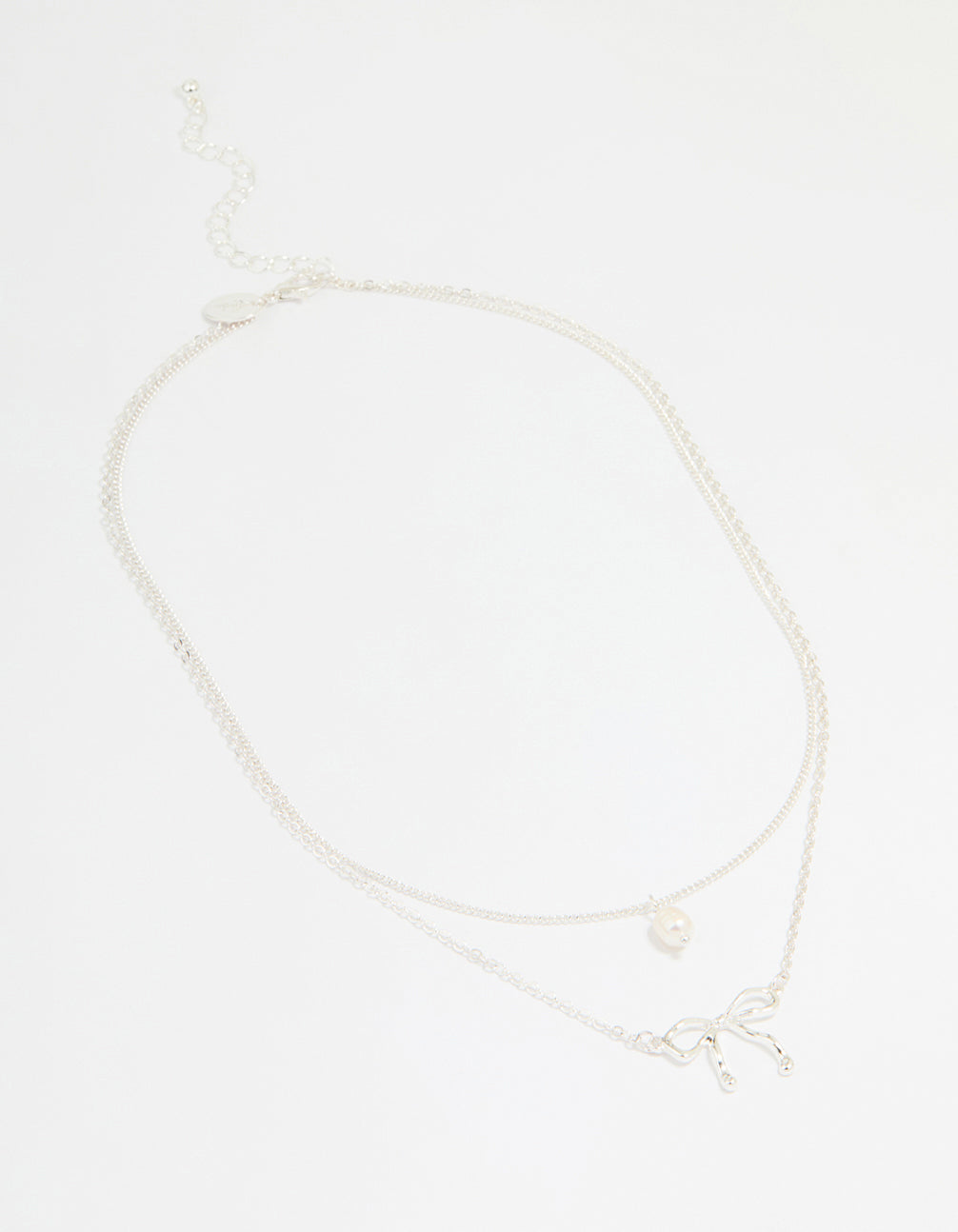 Silver Pearl & Bow Layered Necklace