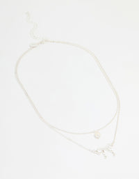 Silver Pearl & Bow Layered Necklace - link has visual effect only