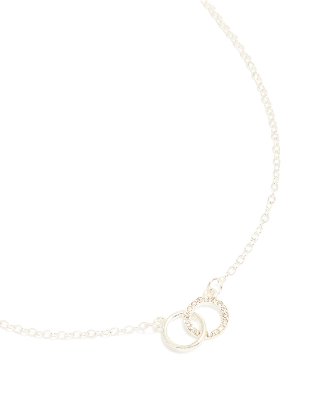 Silver Diamante Open Linked Circle Pendant Necklace