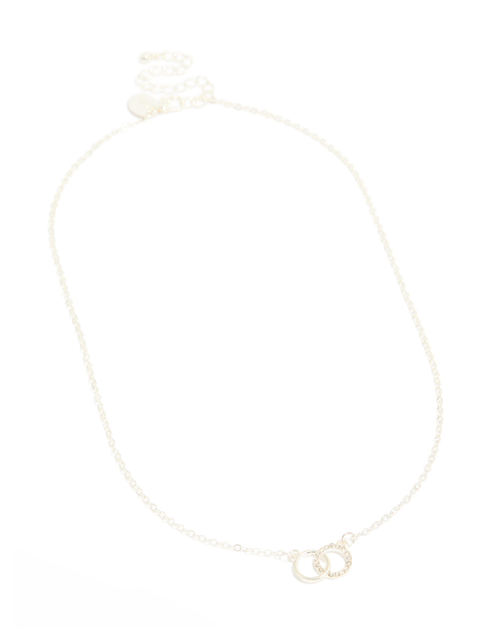 Silver Diamante Open Linked Circle Pendant Necklace