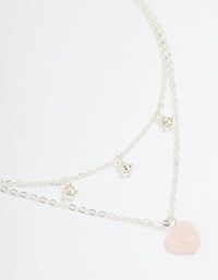 Silver Diamante & Pink Stone Heart Layered Necklace - link has visual effect only