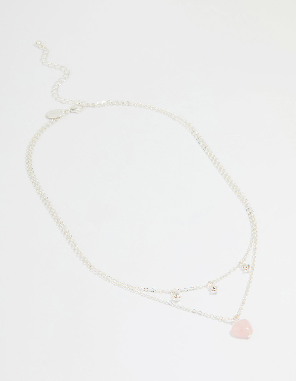 Silver Diamante & Pink Stone Heart Layered Necklace