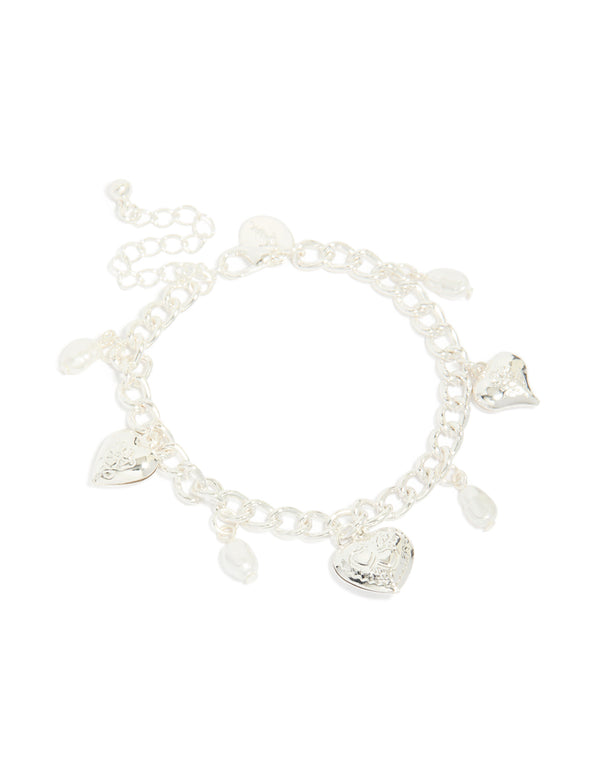 Silver Pearl Heart Charm Bracelet