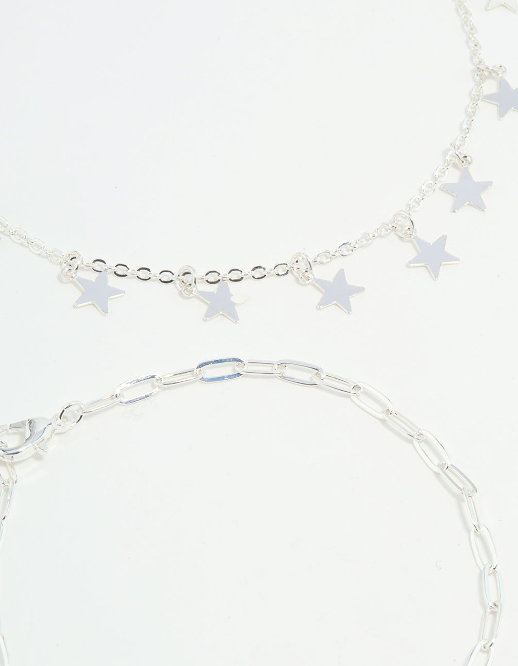 Silver Star & Chain Anklets 3-Pack