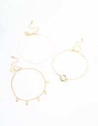 Gold Pearl & Sun Charm Anklet 3-Pack - link has visual effect only