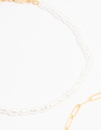 Gold Pearl & Sun Charm Anklet 3-Pack - link has visual effect only