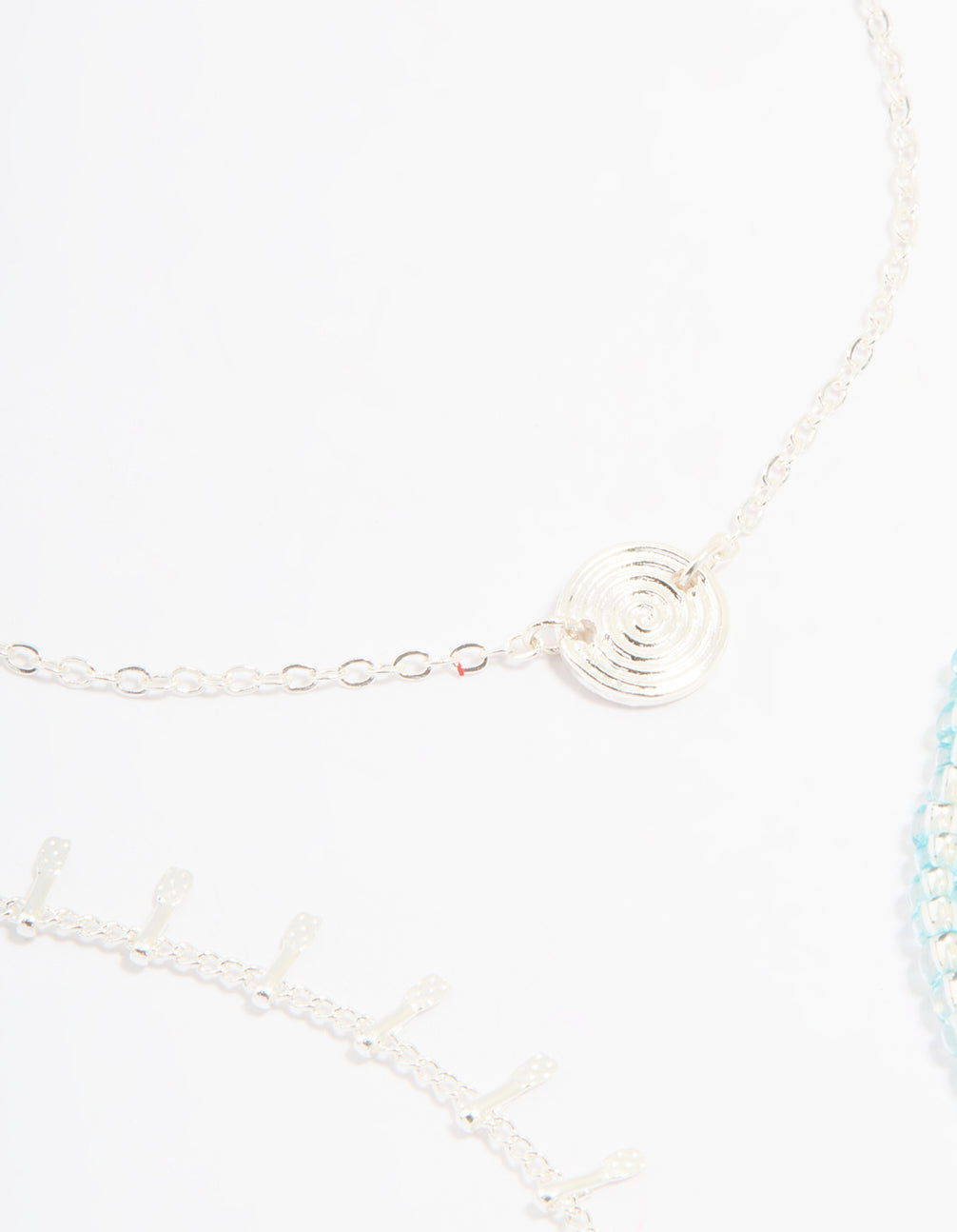 Silver Turquoise Beaded & Spiral Circle Anklets 3-Pack