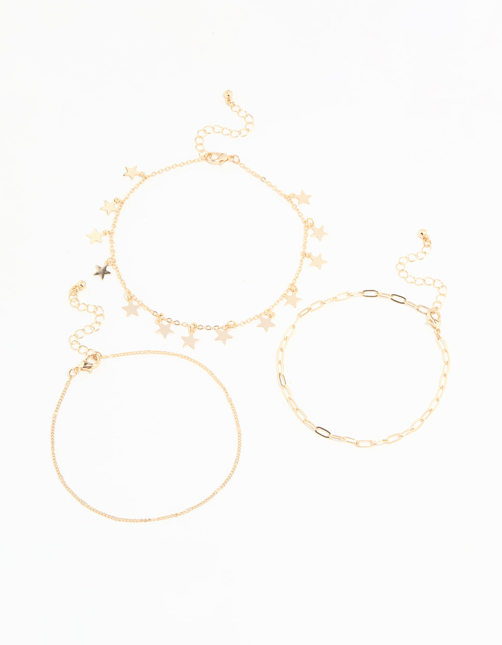 Gold Star & Chain Anklets 3-Pack