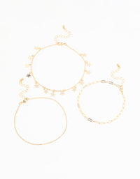 Gold Star & Chain Anklets 3-Pack - link has visual effect only