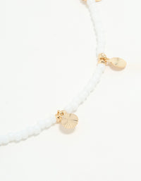 White Seed Beaded Coin Charm Anklet - link has visual effect only