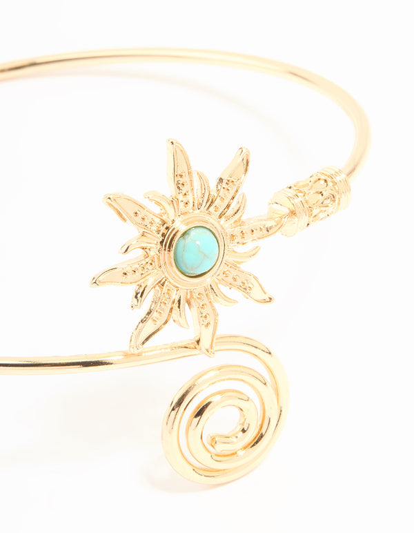 Gold Turquoise Stone Celestial Swirl Arm Cuff