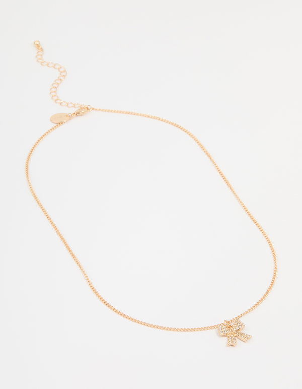Gold Diamante Bow Necklace