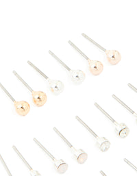 Silver Mixed Basic Stud Earrings 12-Pack - link has visual effect only