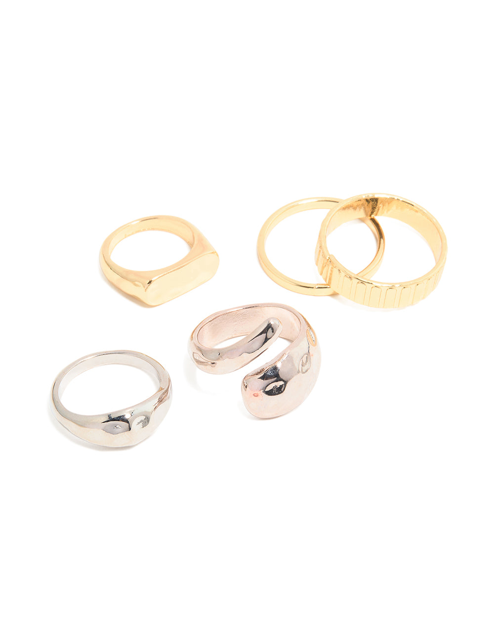 Mixed Metal Hammered & Twisted Rings 5-Pack