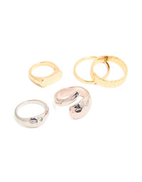 Mixed Metal Hammered & Twisted Rings 5-Pack - link has visual effect only