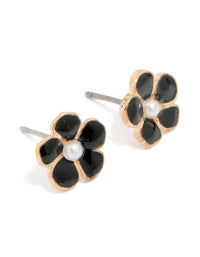 Gold Pearl Center Black Flower Stud Earrings - link has visual effect only