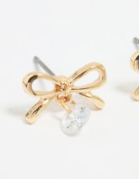 Gold Diamante Bow Stud Earrings - link has visual effect only