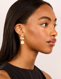 Gold Plated Pearl Textured Hoop Earrings - link has visual effect only