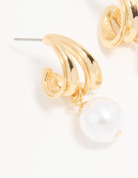Gold Plated Pearl Textured Hoop Earrings - link has visual effect only