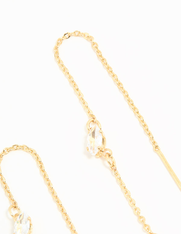 Gold Plated Cubic Zirconia Oval Thread Through Earrings