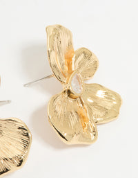 Gold Plated Cubic Zirconia Half Textured Flower Earrings - link has visual effect only