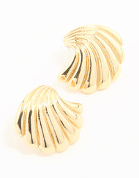 Gold Plated Ribbed Medium Curved Stud Earrings - link has visual effect only