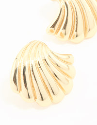 Gold Plated Ribbed Medium Curved Stud Earrings - link has visual effect only