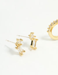 Gold Plated Cubic Zirconia Stud & Chain Earrings 4-Pack - link has visual effect only