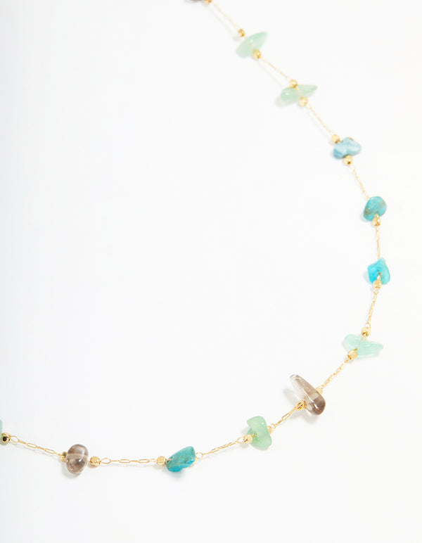 Gold Plated Semi Precious Stones Station Necklace