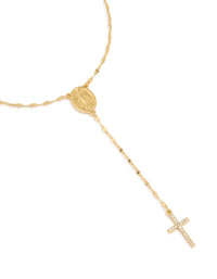 Gold Plated Diamante Cross Y-Necklace - link has visual effect only