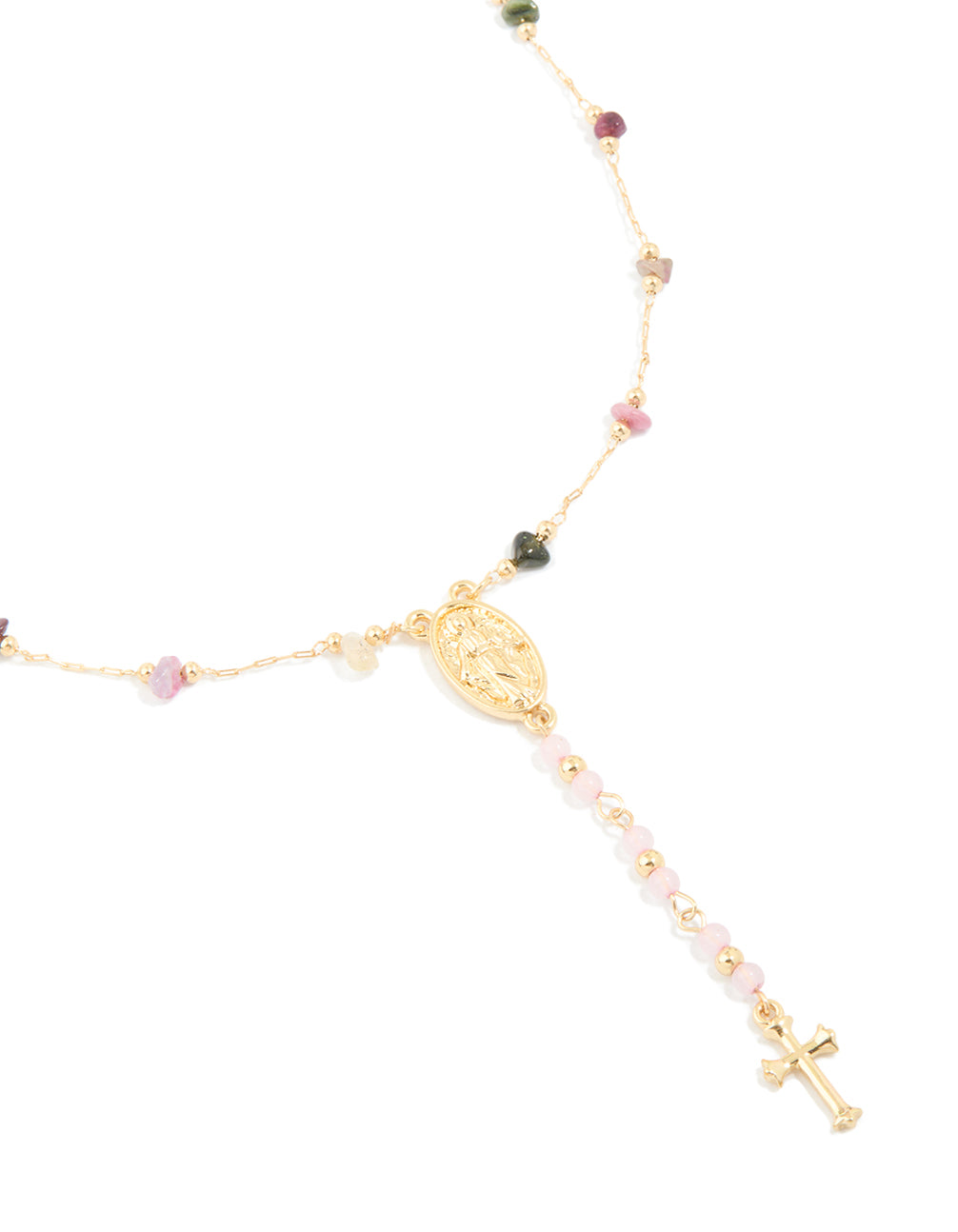 Gold Plated Semi Precious Dainty Cross Y-Necklace