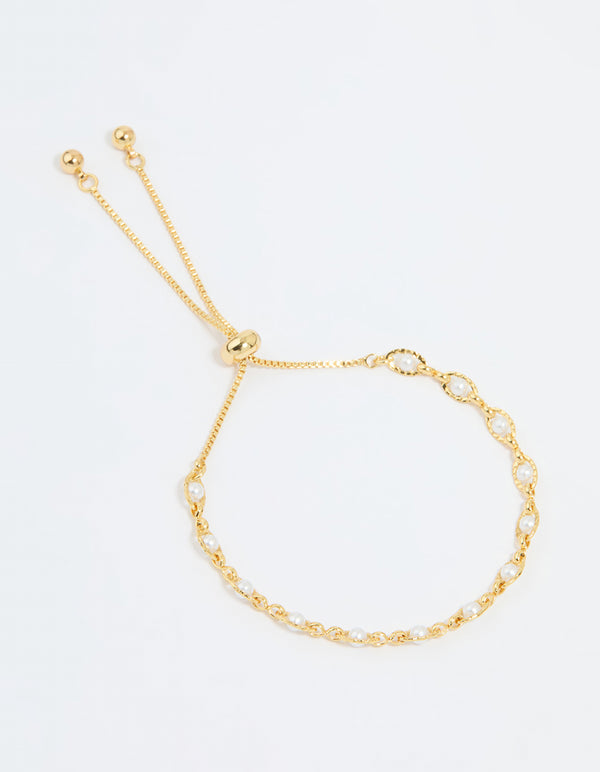 Gold Plated Pearl Twisted Toggle Bracelet
