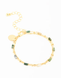 Gold Plated Green Semi Precious Stone Layered Chain Bracelet - link has visual effect only
