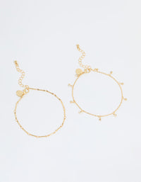 Gold Plated Diamante Droplet Chain Anklets 2-Pack - link has visual effect only