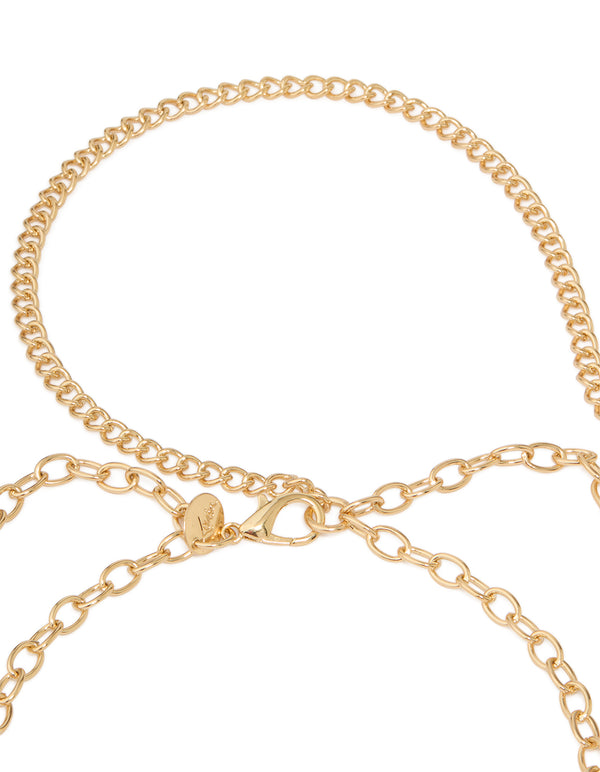 Gold Pink Gem Flower Layered Belt